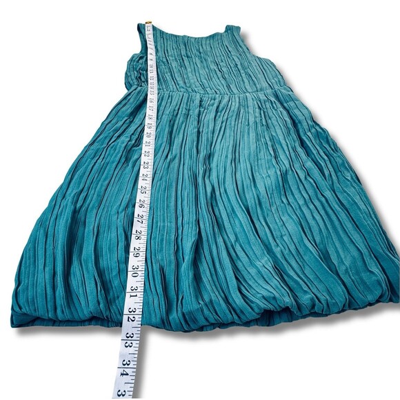Theory Silk Pleated Green Dress Women’s Size 0 Balloon Hem - Picture 7 of 9